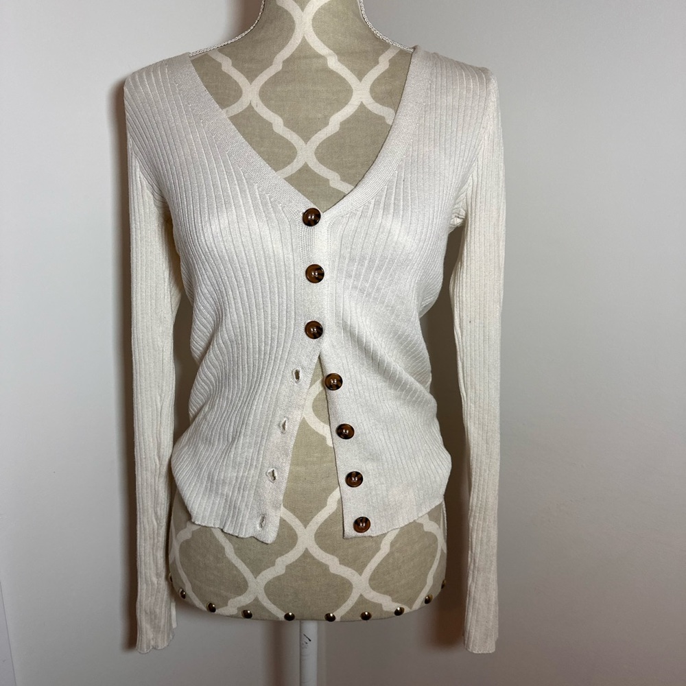 Cute white button up ribbed sweater top